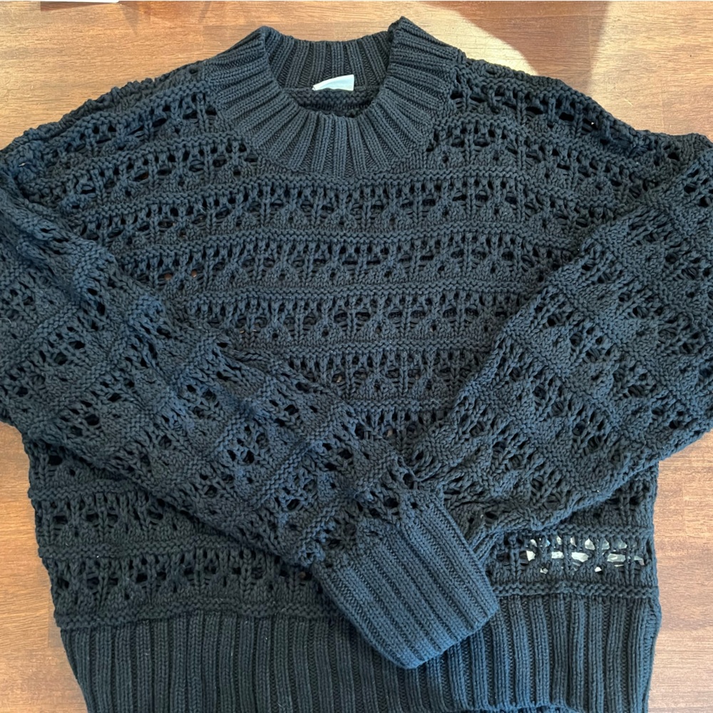 Abercrombie & Fitch Crochet Wedge Cotton Sweater Black Small